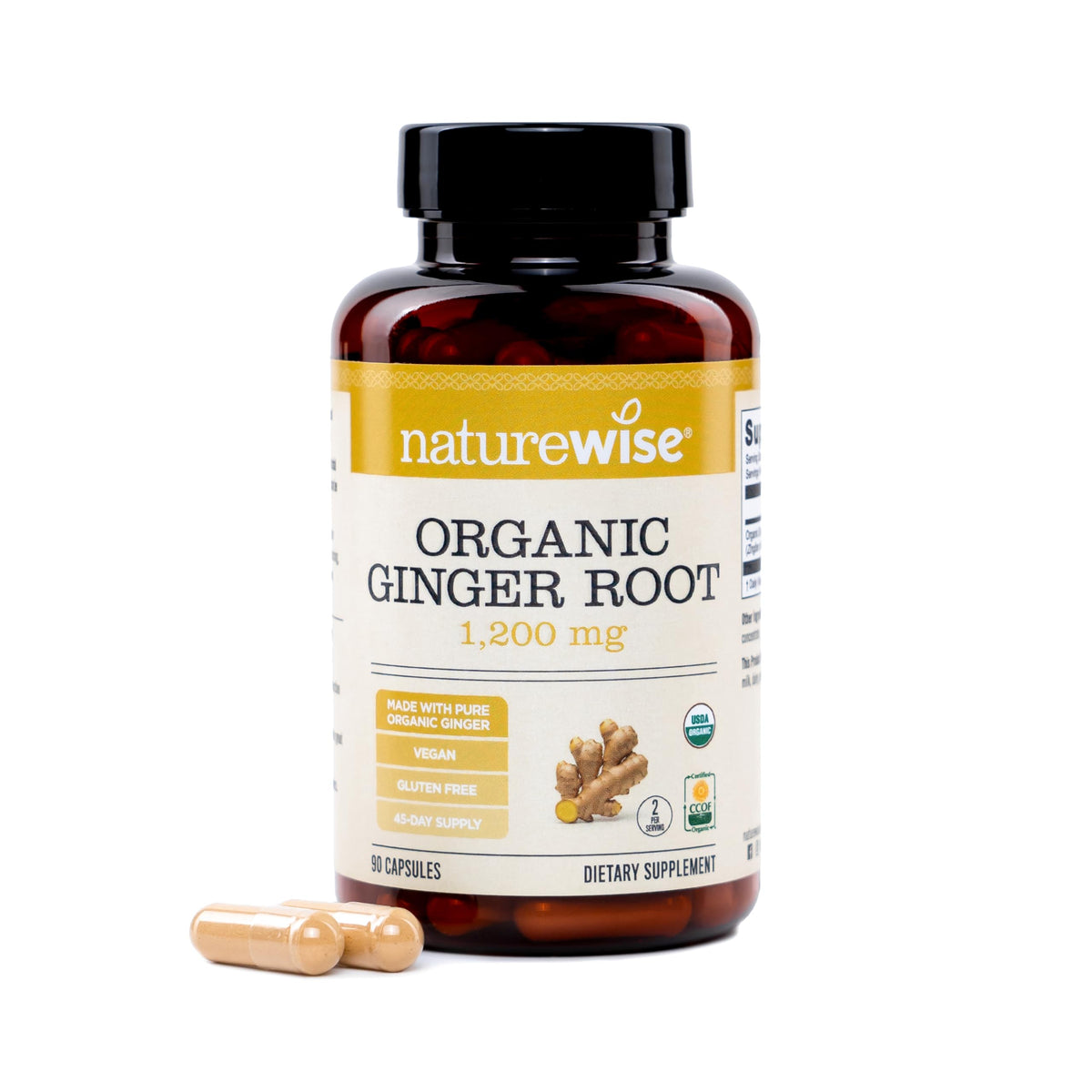 NatureWise Racine de Gingembre 1200mg 90 capsules vue de face