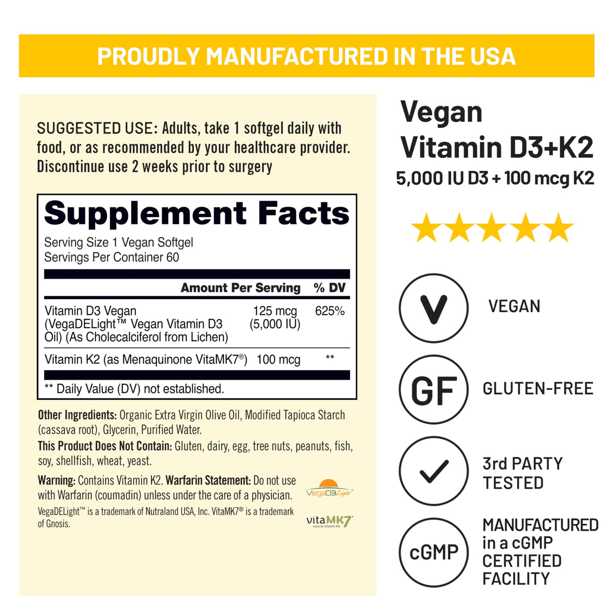 NatureWise Vegan D3 K2 60 capsules avec étiquette visible