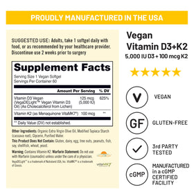 NatureWise Vegan D3 K2 60 capsules avec étiquette visible