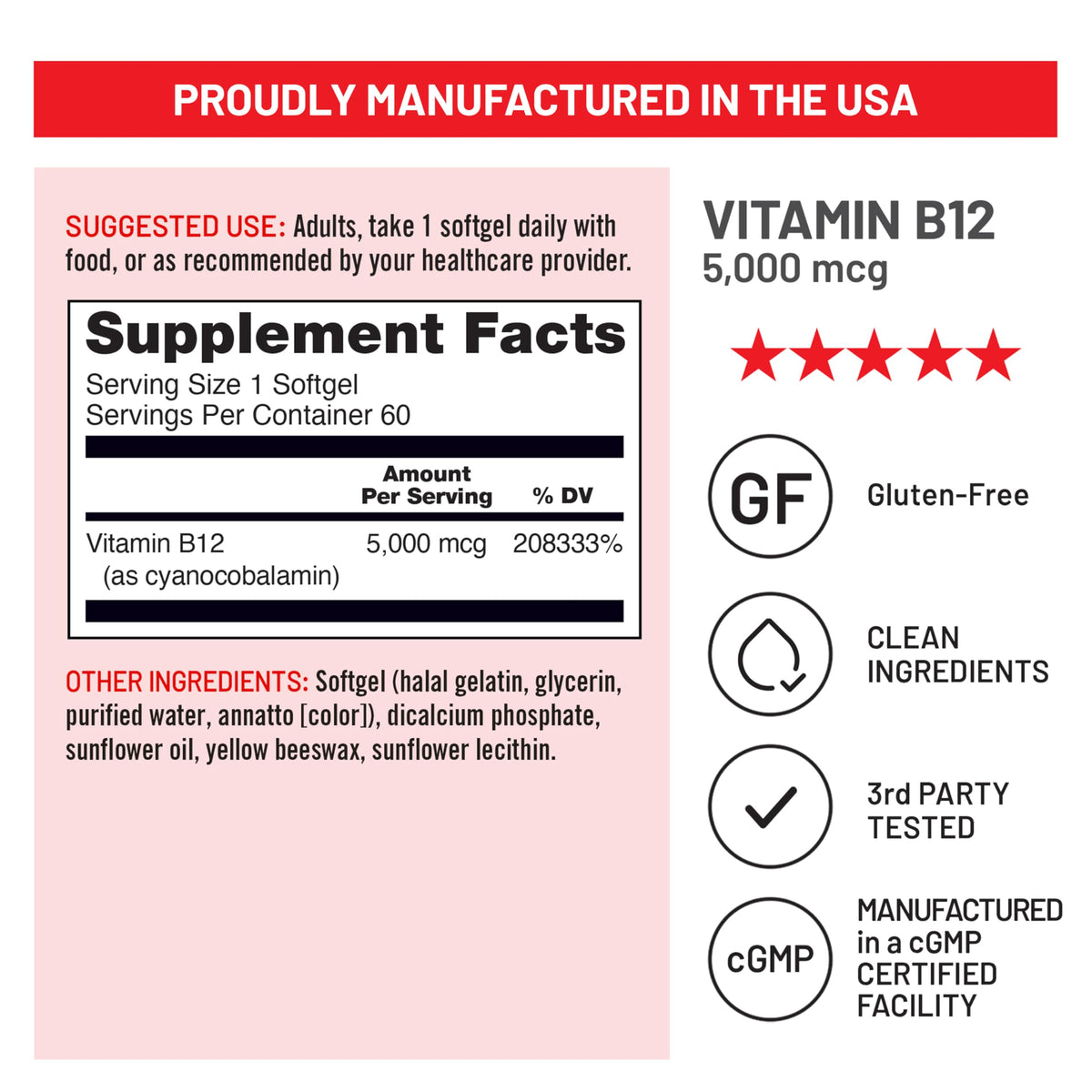NatureWise Vitamine B12 5000 mcg gélules sur une table