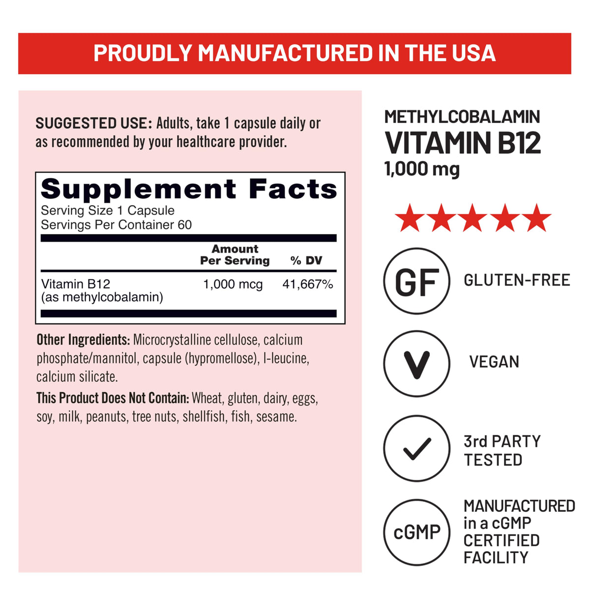 NatureWise Vitamine B12 Methylcobalamine ingredients list