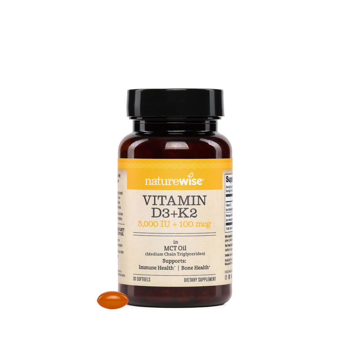 NatureWise Vitamine D3 5000UI et K2 200mcg - Gélules molles vegan