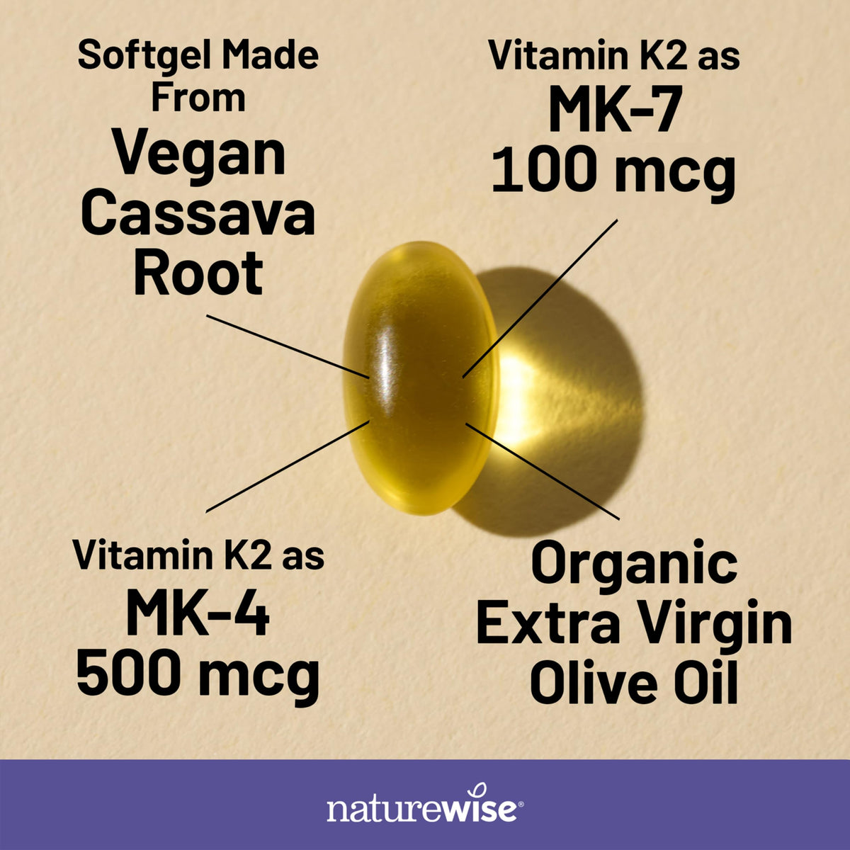NatureWise Vitamine K2 600 mcg gélules softgel avec huile d'olive