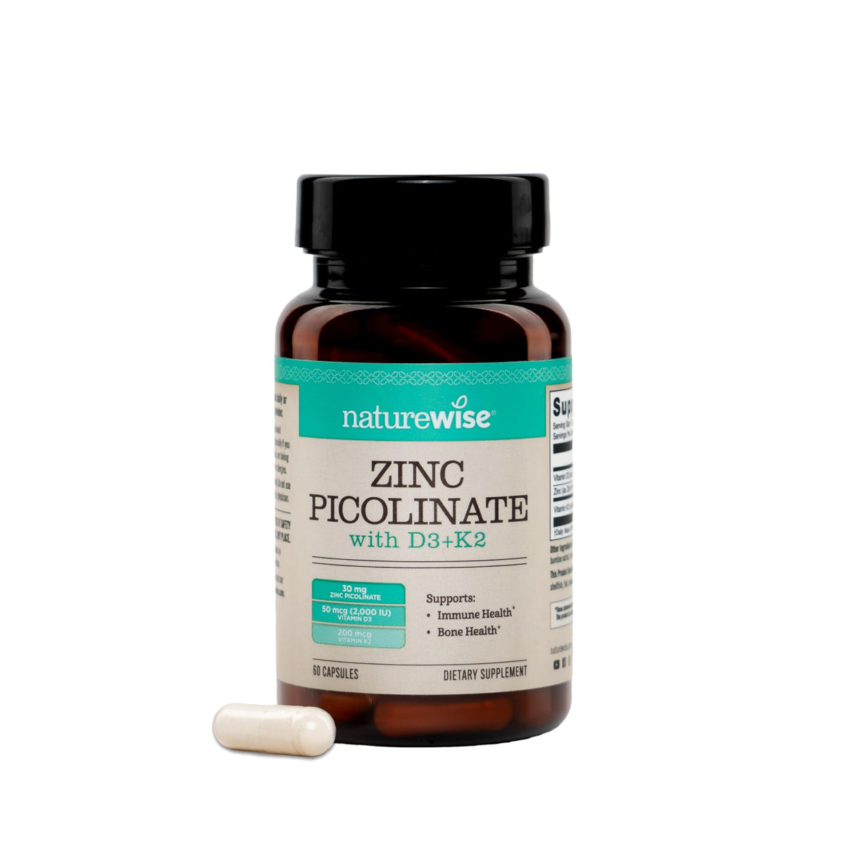 NatureWise Zinc Picolinate 30mg D3 K2 60 Capsules front view