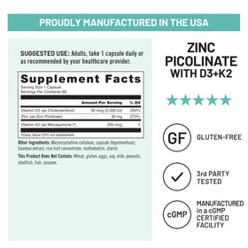NatureWise Zinc Picolinate 30mg D3 K2 capsules on table