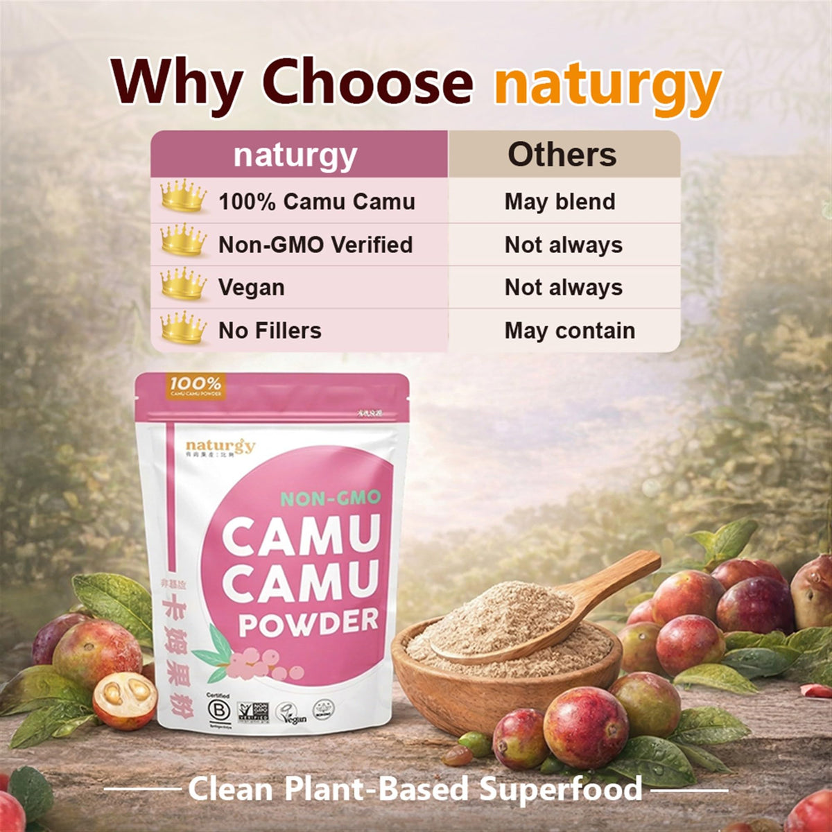 naturgy Poudre de Camu Camu 132g ouverte avec poudre visible