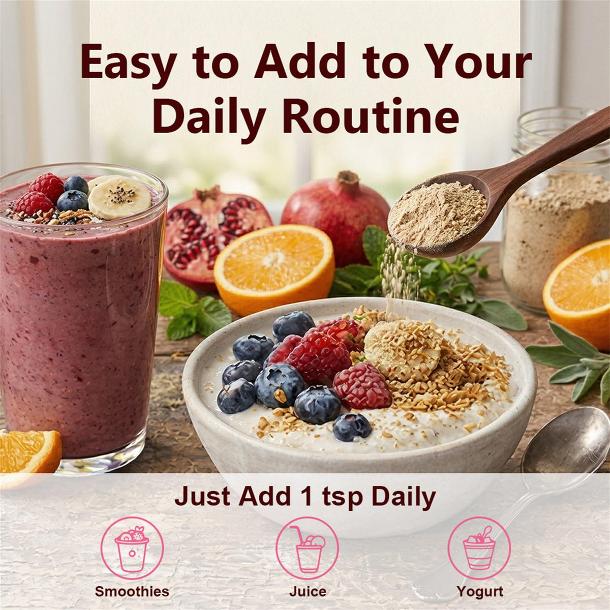 naturgy Poudre de Camu Camu dans un smoothie dans un verre