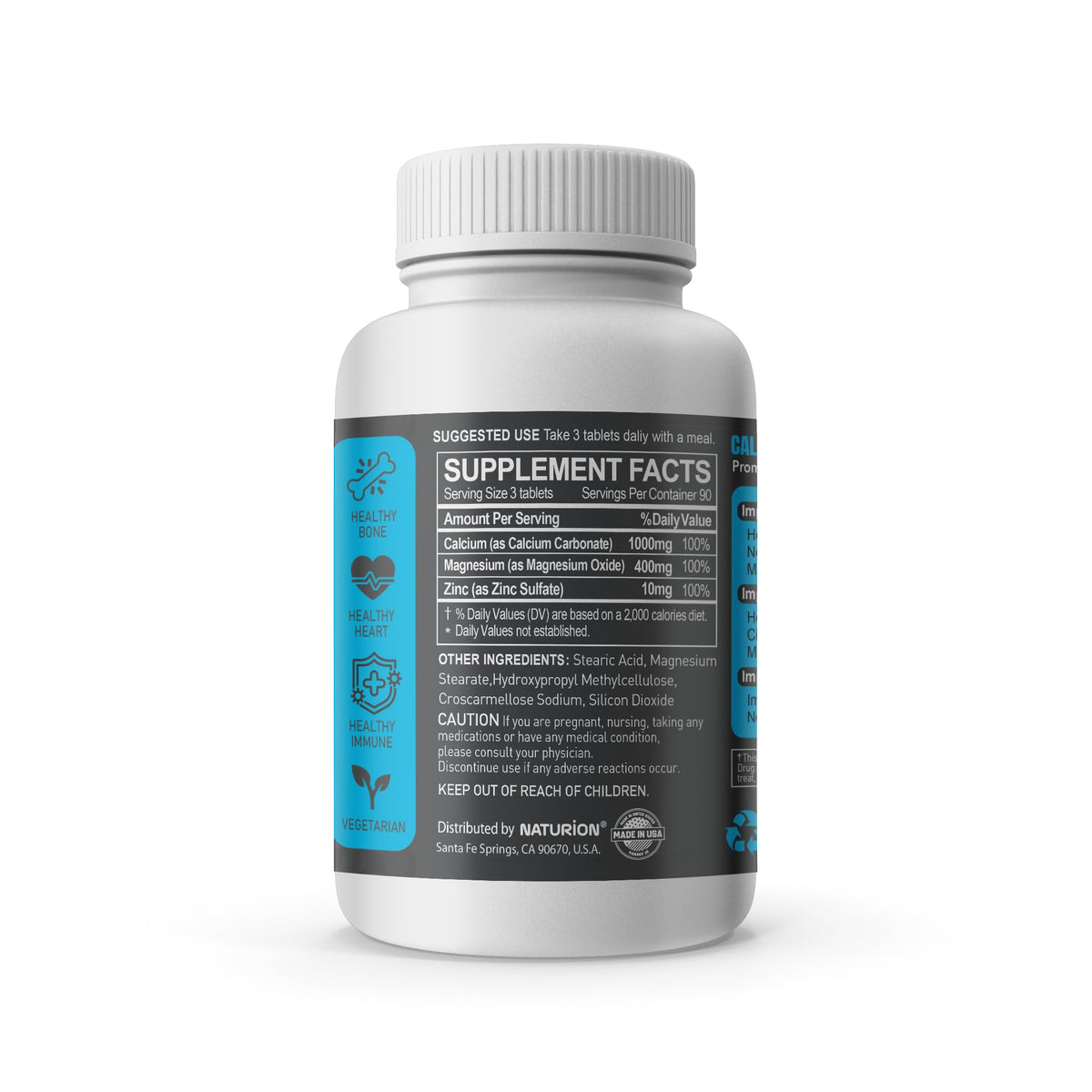 NATURION Complément Alimentaire Calcium Magnésium Zinc comprimés sur une table