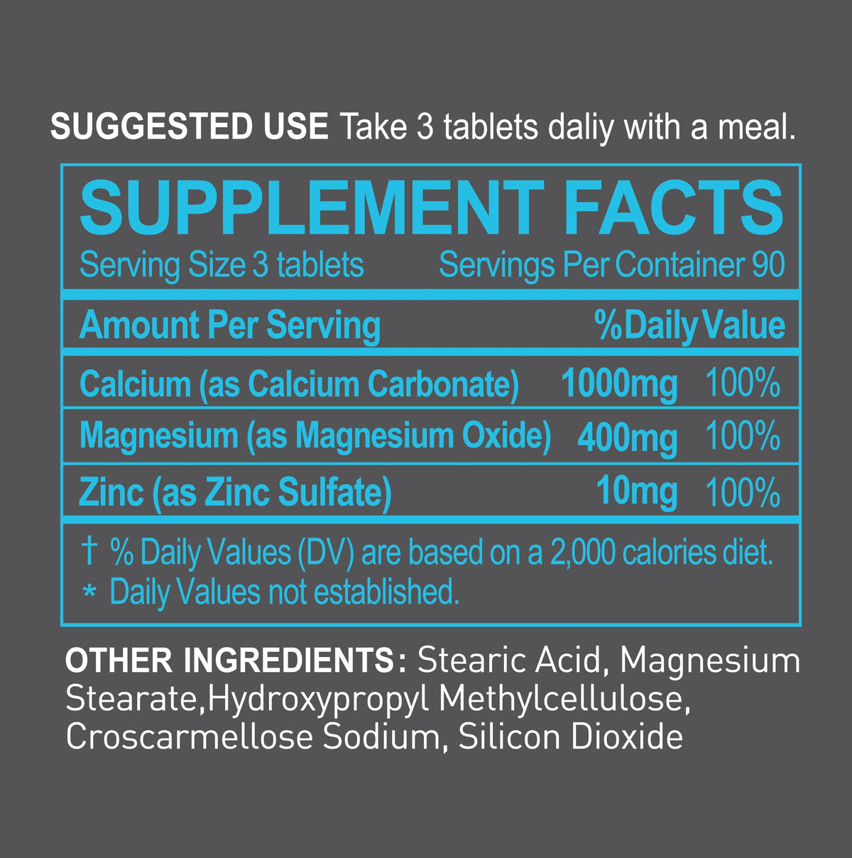 NATURION Complément Alimentaire Calcium Magnésium Zinc vue de côté