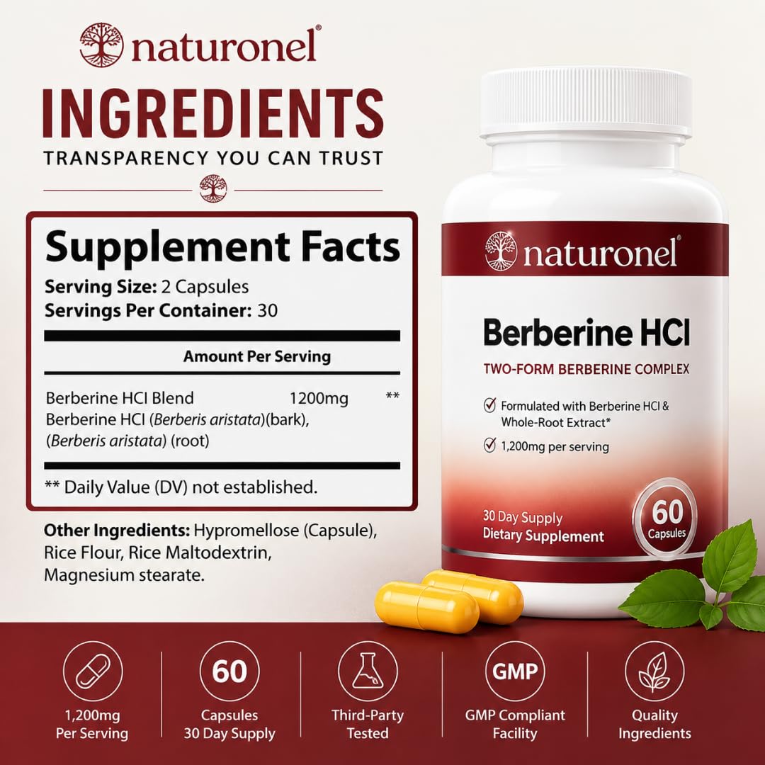Naturonel Berbérine HCl 1200mg avec gélules à côté