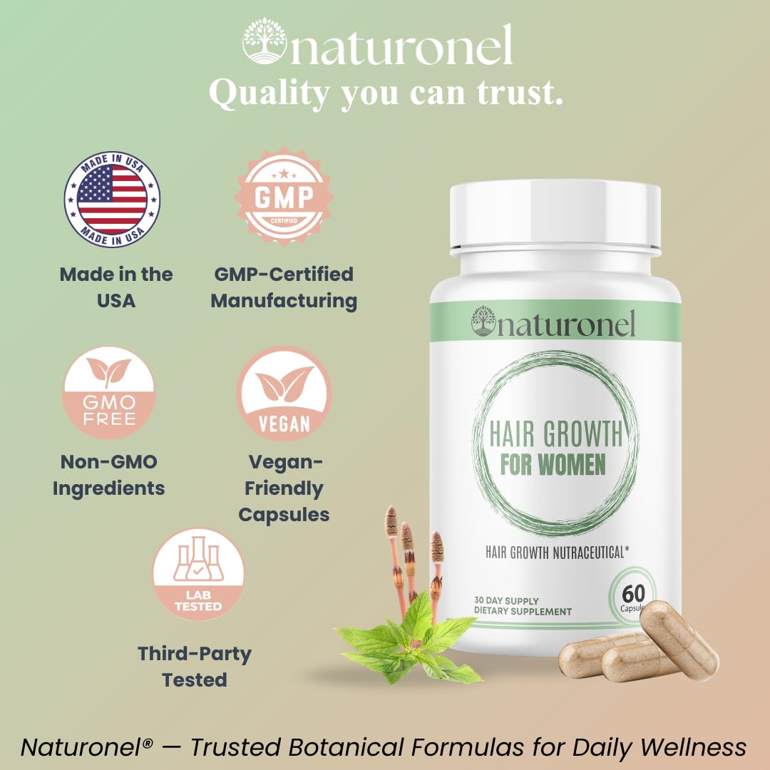Naturonel Compléments Cheveux Femmes 45+ sur table avec plantes