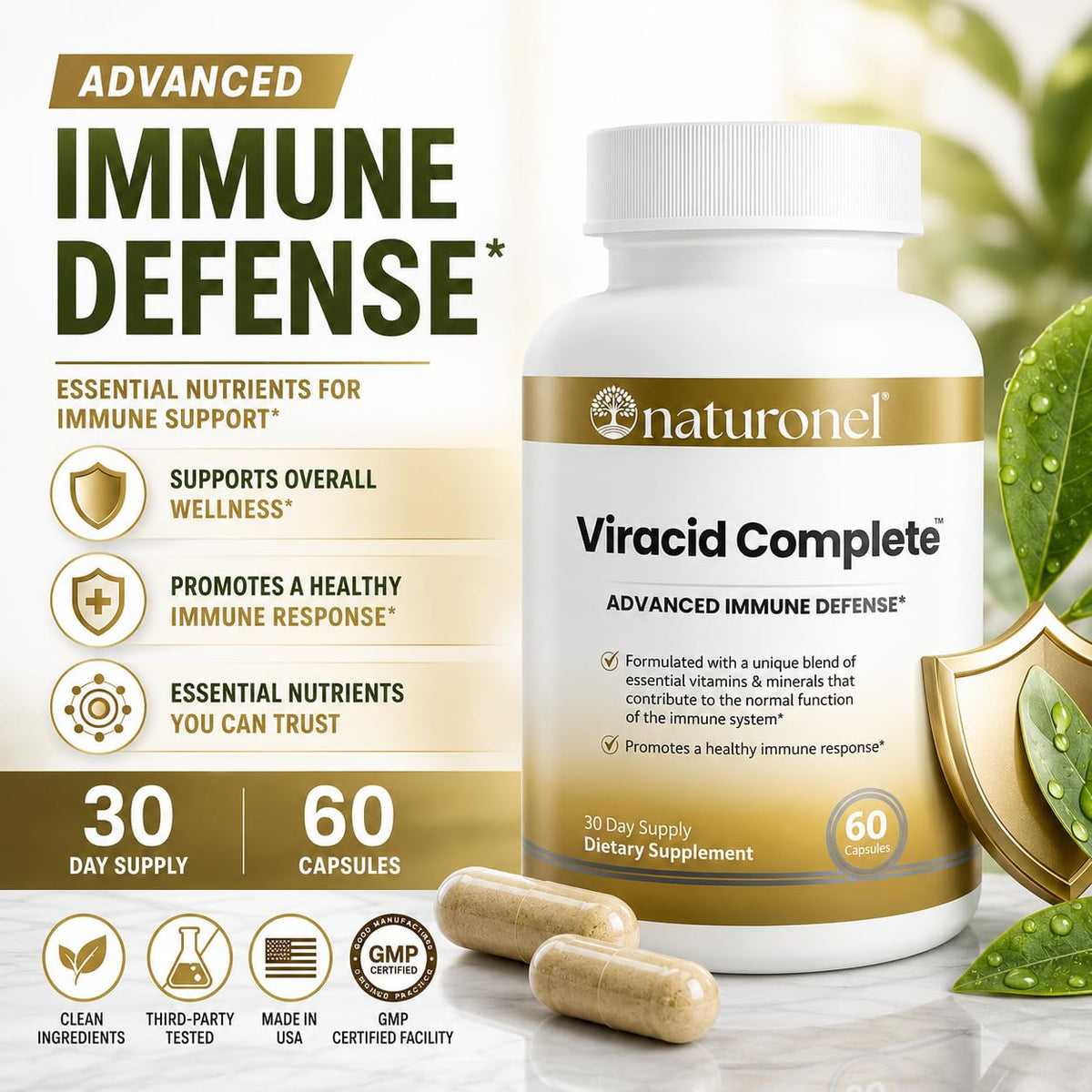 Naturonel Viracid Complete capsules sur une surface blanche
