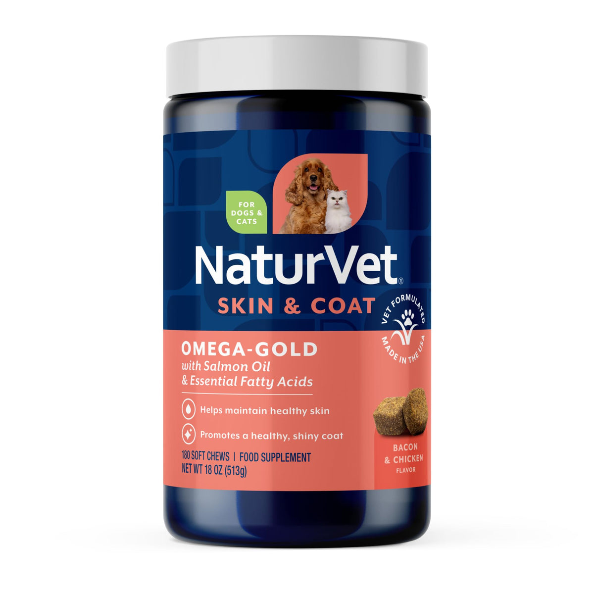 NaturVet Omega-Gold huile de saumon complément alimentaire 180 Ct