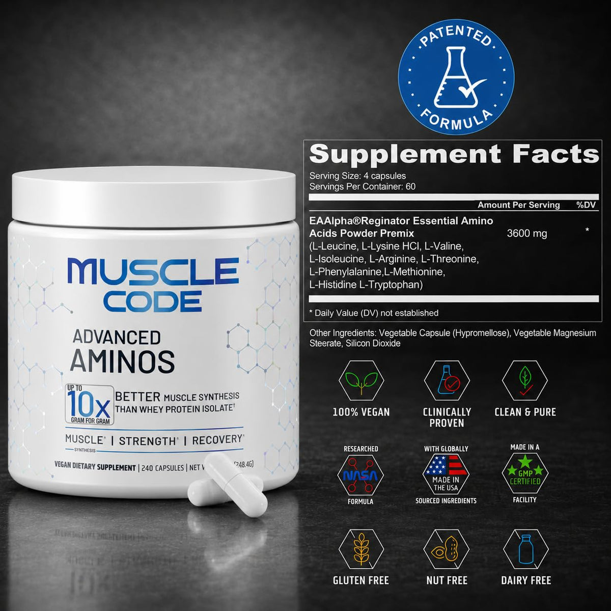 NAUTILUS Muscle Code Capsules Acides Aminés Essentiels flacon arrière