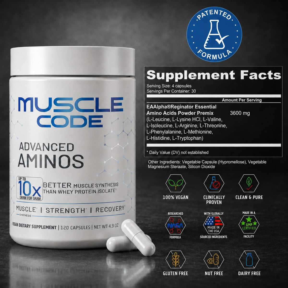 NAUTILUS Muscle Code Capsules arriere avec informations nutritionnelles