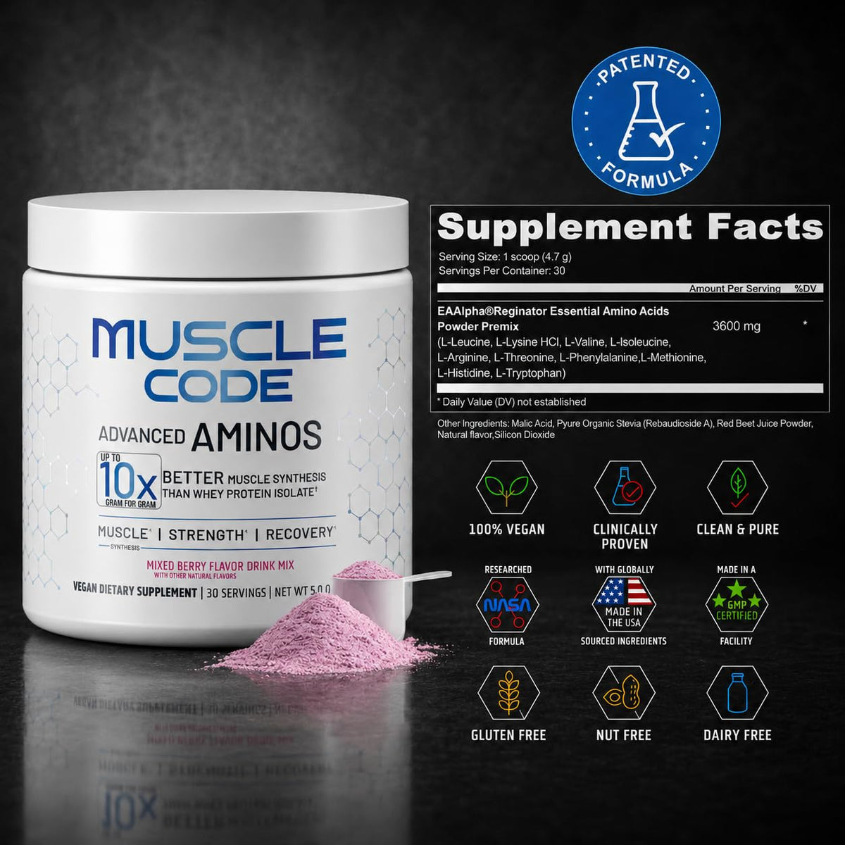 NAUTILUS Muscle Code Poudre d'Acides Aminés Essentiels 204g arrière du packaging
