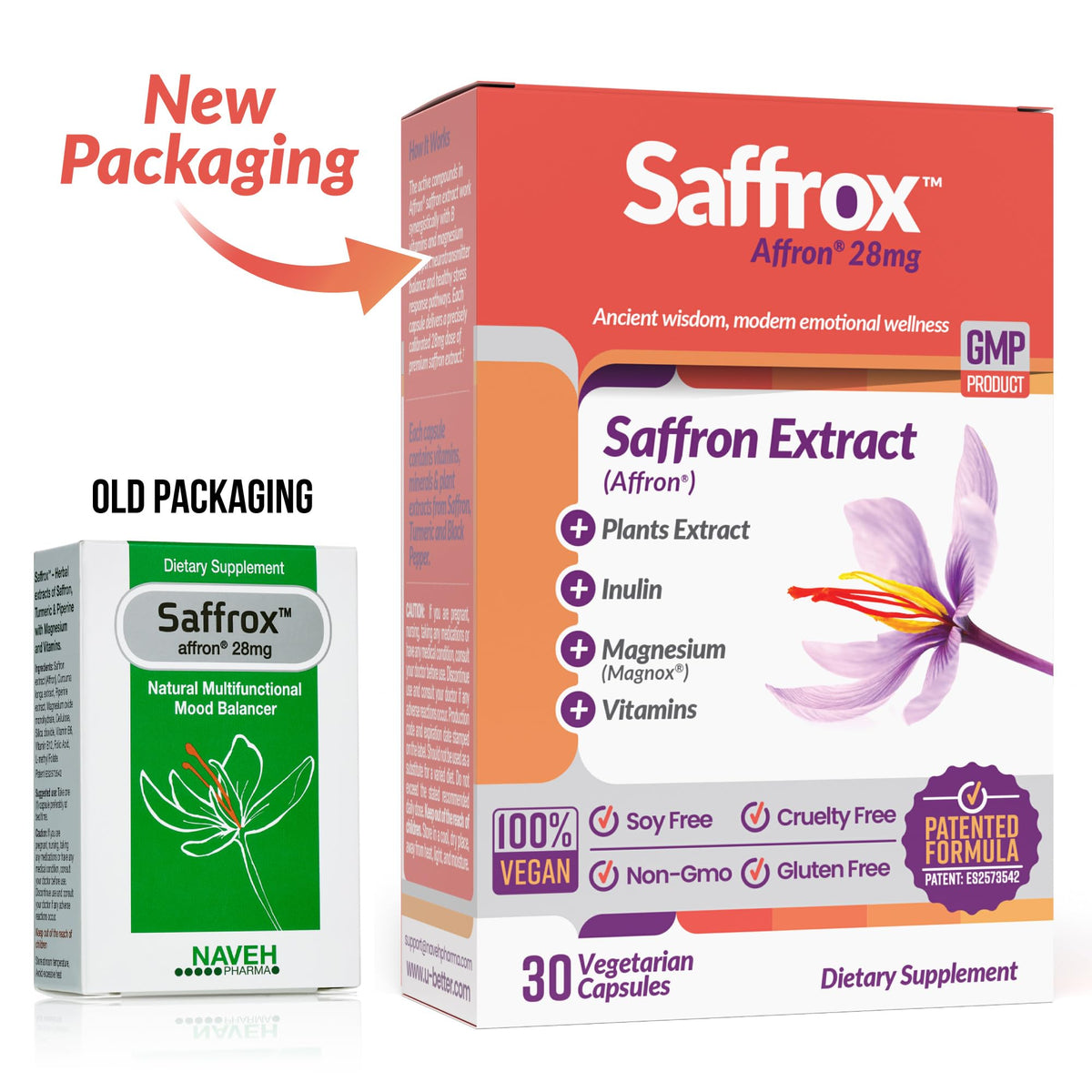 NAVEH PHARMA Saffrox™ capsules ouvertes avec une capsule visible