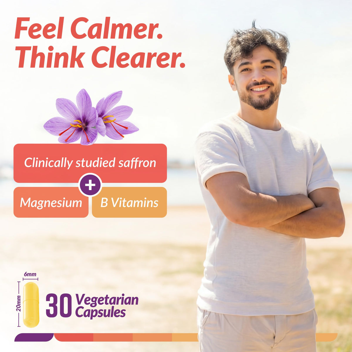 NAVEH PHARMA Saffrox™ capsules sur une table avec des herbes