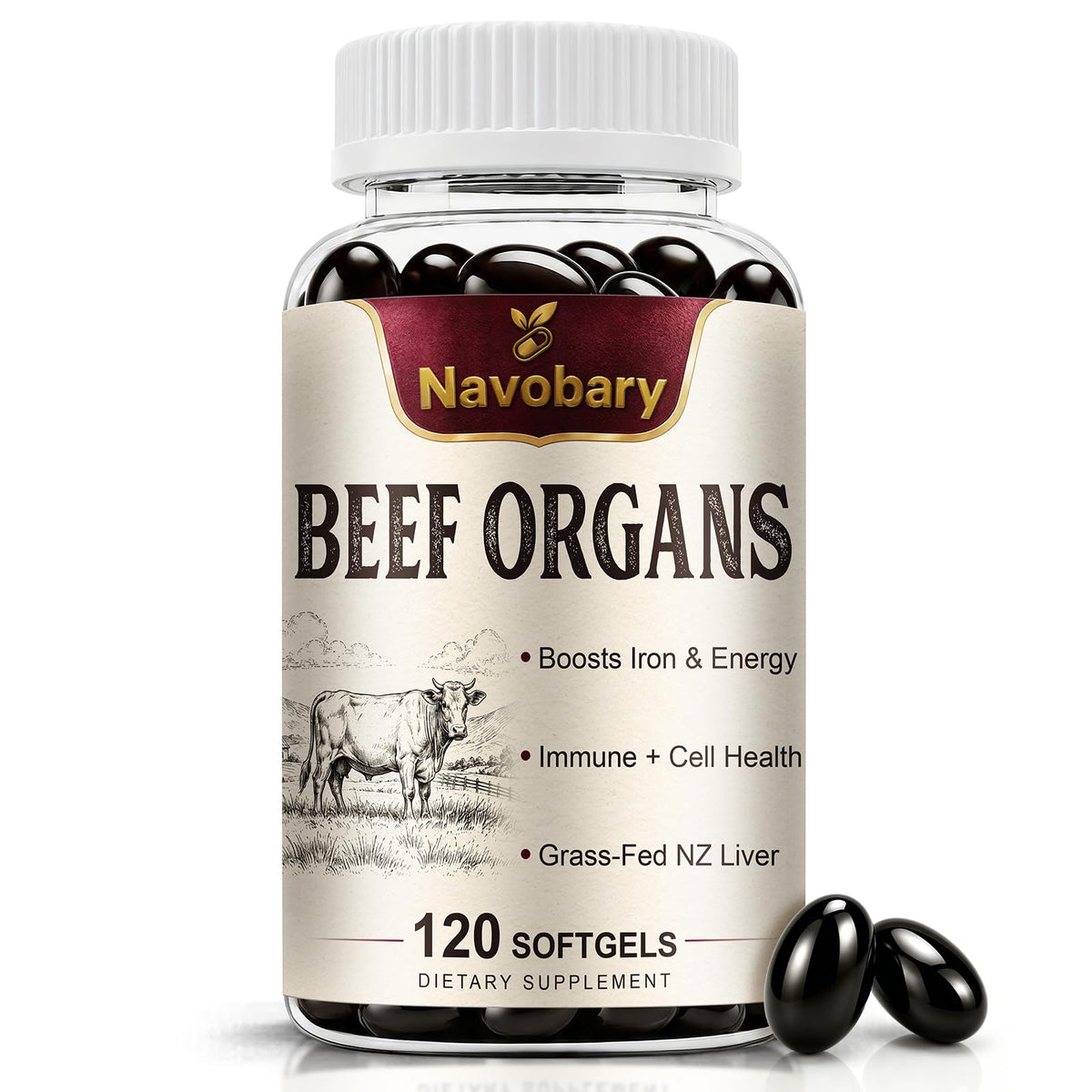 Navobary Complex Organique de Boeuf 5 Organes 120 Gélules vue de face
