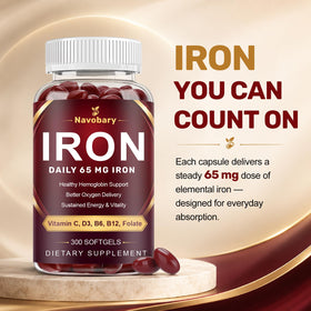 Navobary Multivitamine 8-en-1 avec Fer 65mg, gélules sur une table