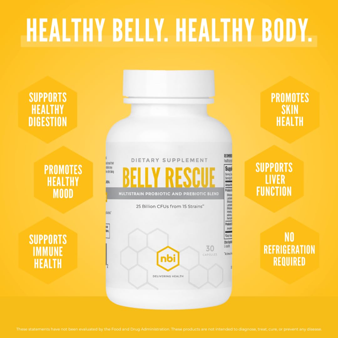 NBI Belly Rescue capsule sur une surface blanche