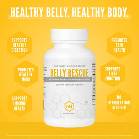 NBI Belly Rescue capsule sur une surface blanche