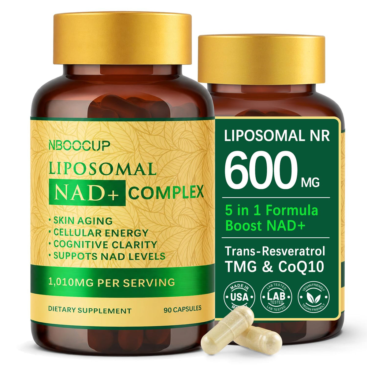 NBOOCUP Complément Alimentaire Liposomal NAD+ 600mg Flacon de 90 Capsules