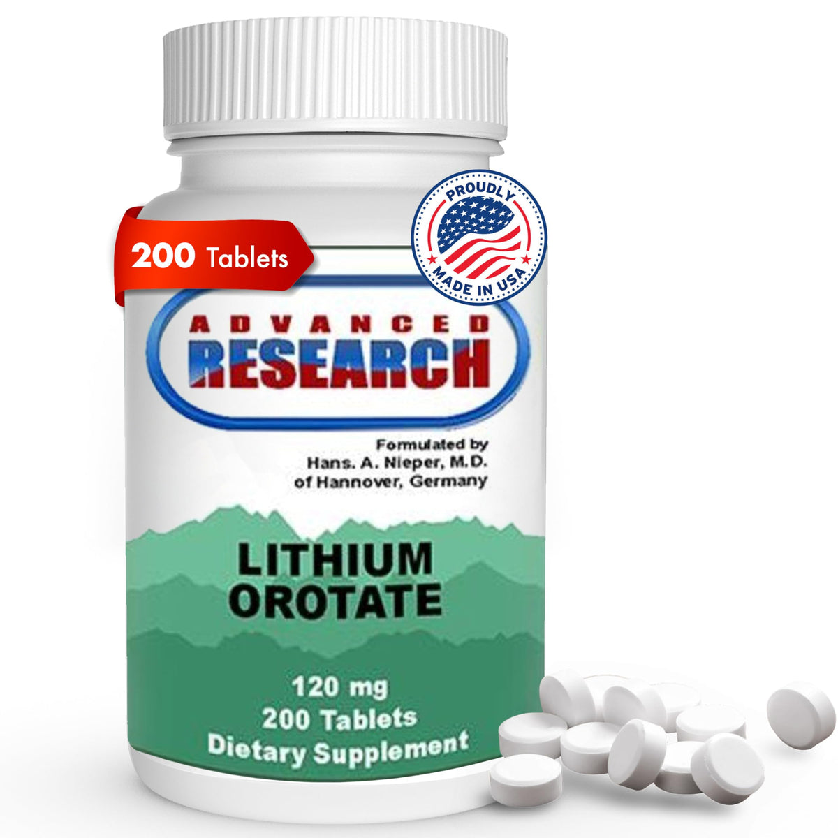 NCI Advanced Research Lithium Orotate 5mg 200 comprimés vue de face