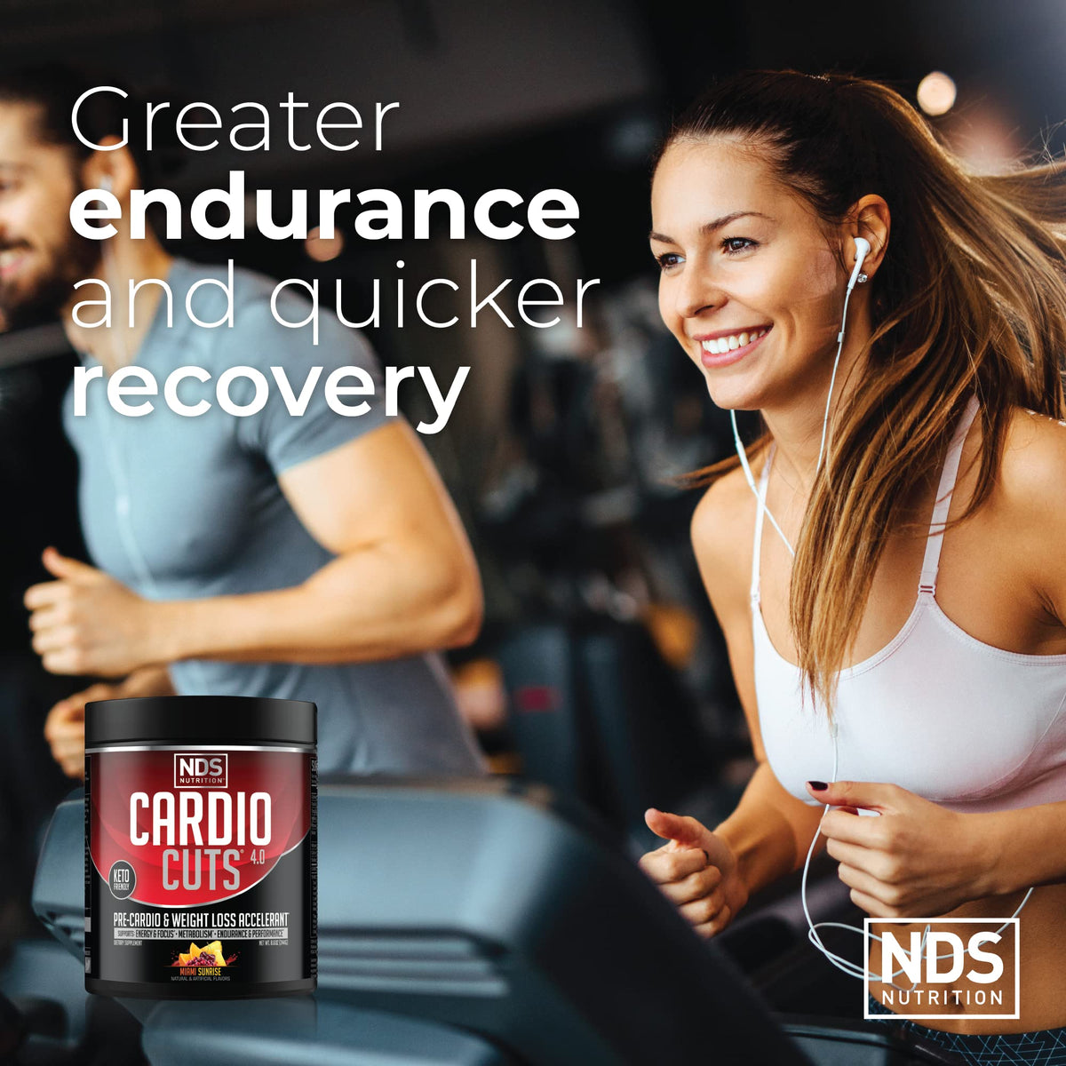 NDS Nutrition Cardio Cuts 4.0 sur une table avec accessoires de fitness
