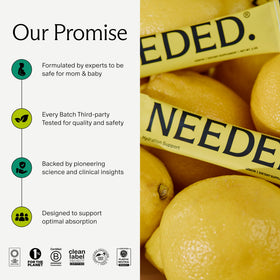 Needed. Hydration Support sachets displayed with fresh lemons