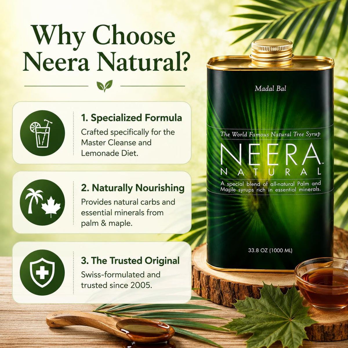 Neera Natural Madal Bal Master Cleanse Syrup 1L dans une cuisine