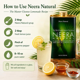 Neera Natural Madal Bal Master Cleanse Syrup 1L ouverte avec sirop versé