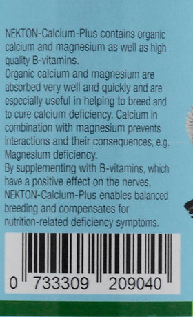 Nekton Calcium Plus 140g, vue arrière de l'emballage