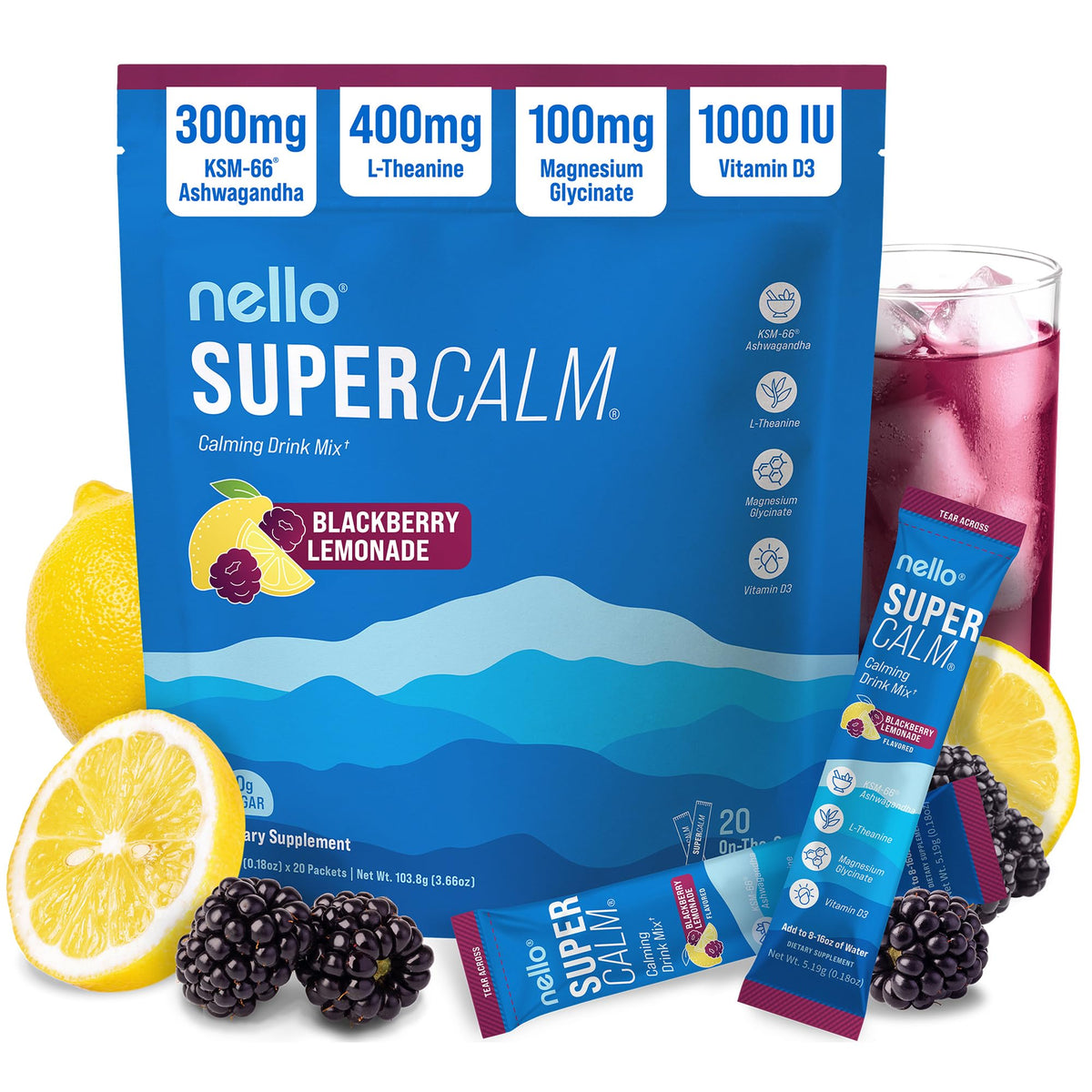 Nello Supercalm Mélange de Boisson en Poudre saveur citron framboise, sachets