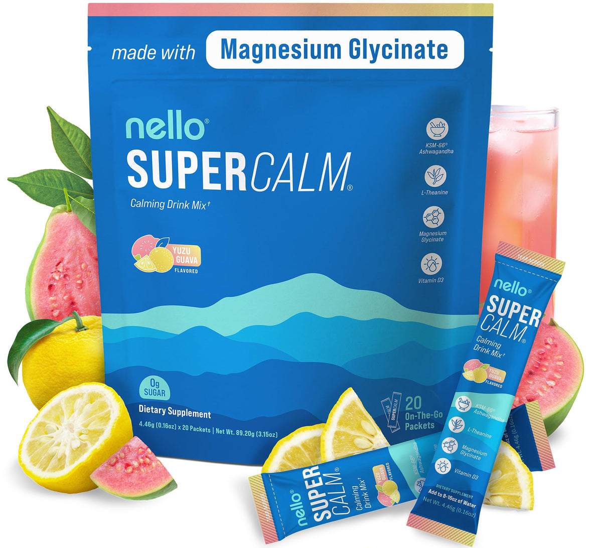 Nello Supercalm Mélange de Boisson en Poudre Yuzu Guava sachets