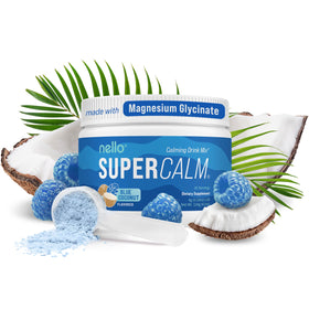 Nello Supercalm pot de mélange de boisson poudré, saveur noix de coco bleue, vue de face