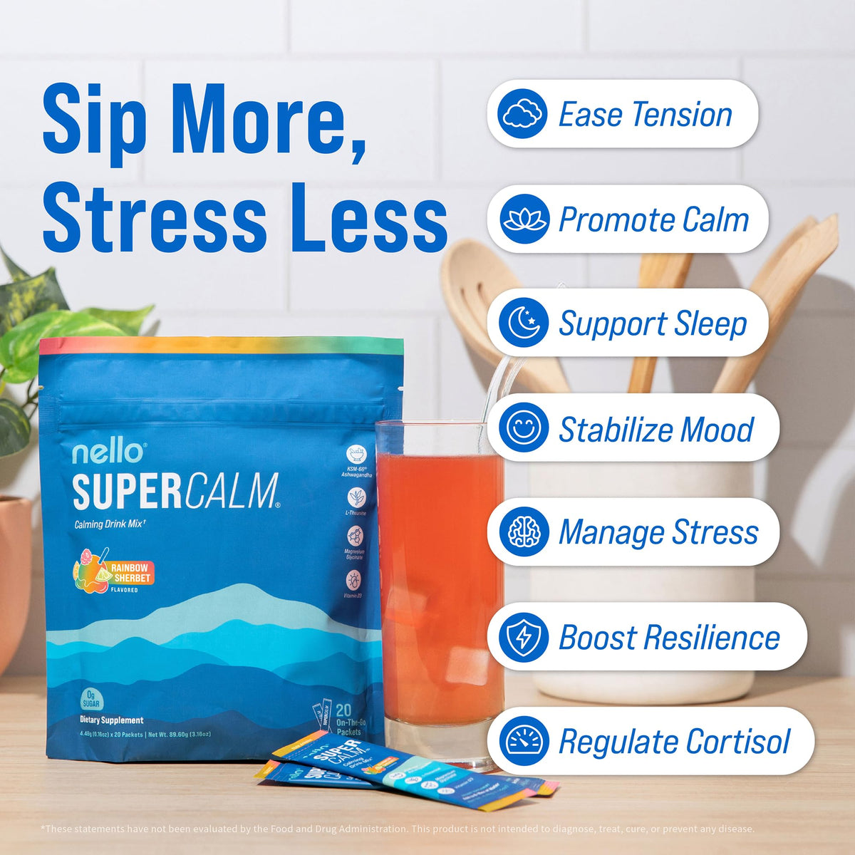 Nello Supercalm poudre à boire en sachet ouvert