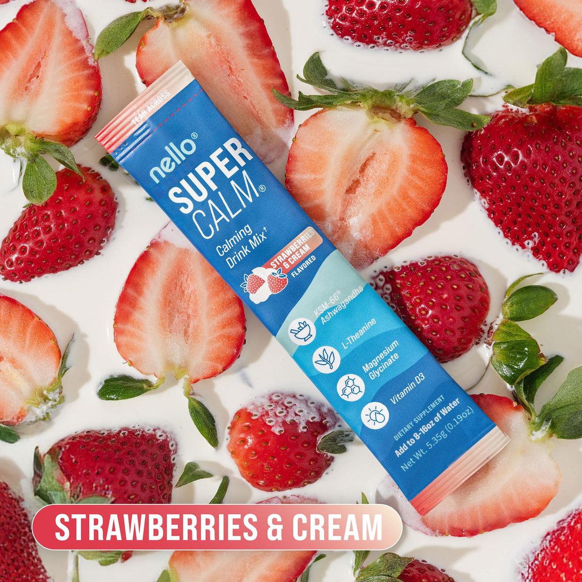 Nello Supercalm Poudre à Boire Fraises & Crème vue de dessus