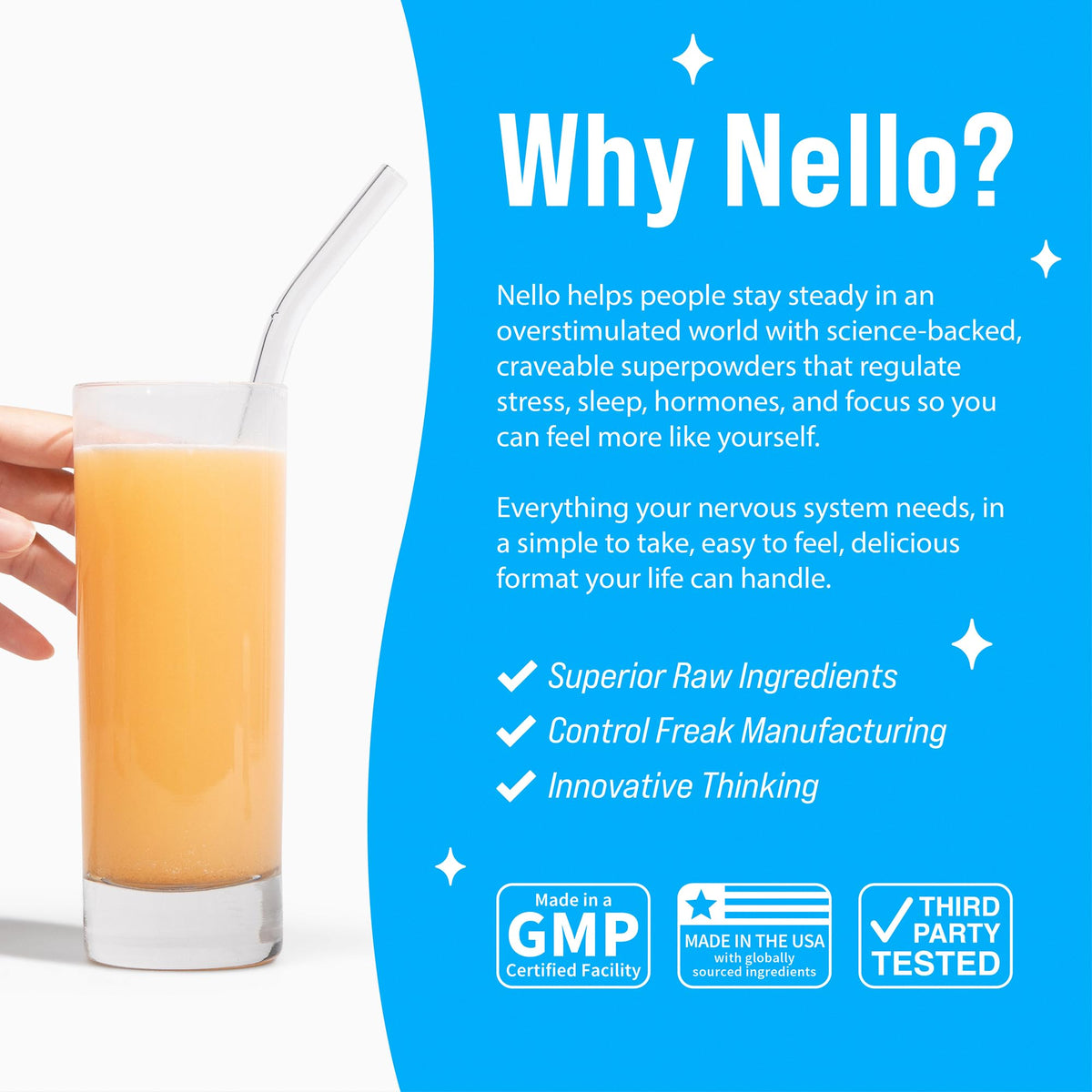 Nello Supercalm Poudre à Boire Orange préparation d'une boisson
