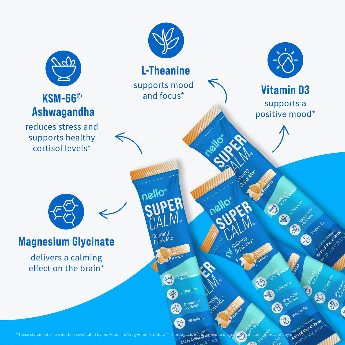 Nello Supercalm Poudre à Boire Orange sachet ouvert