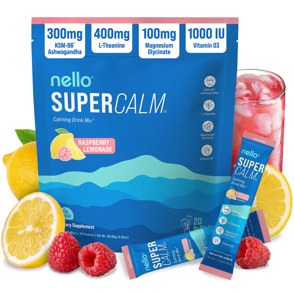 Nello Supercalm Poudre à Boire sachet framboise citron