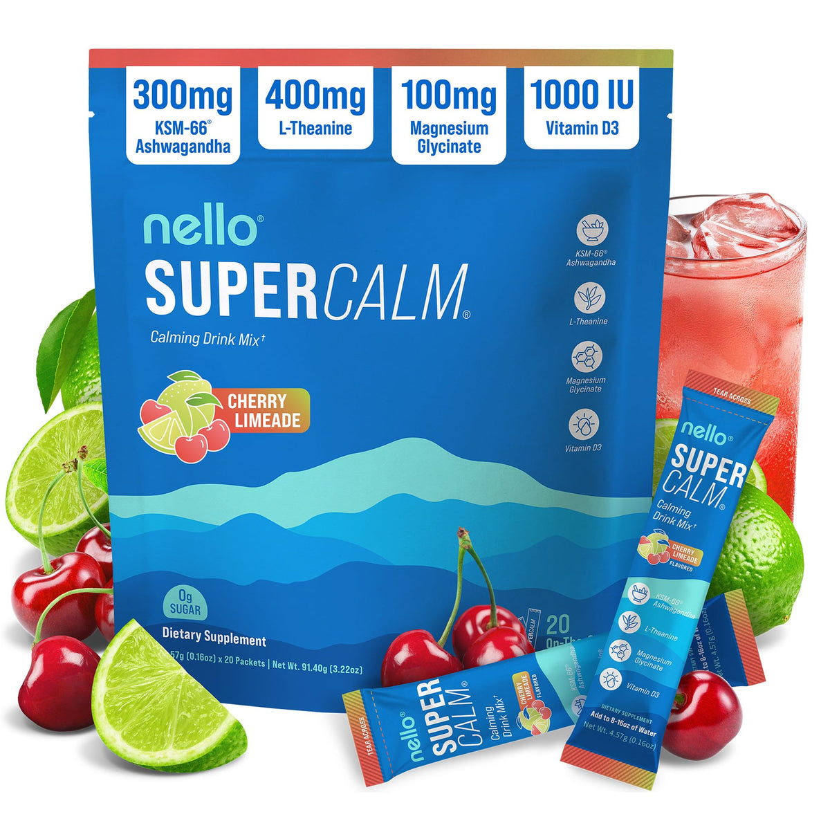 Nello Supercalm Poudre à Boire sachets saveur cerise limeade