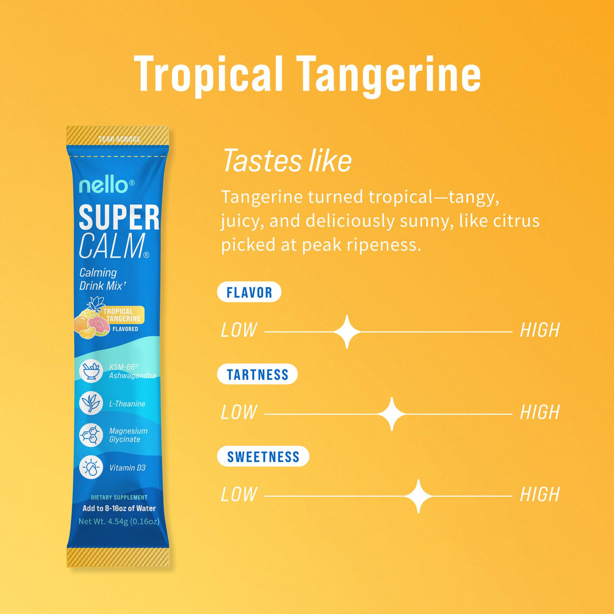 Nello Supercalm Poudre à Boire Tropical Tangerine boîte ouverte