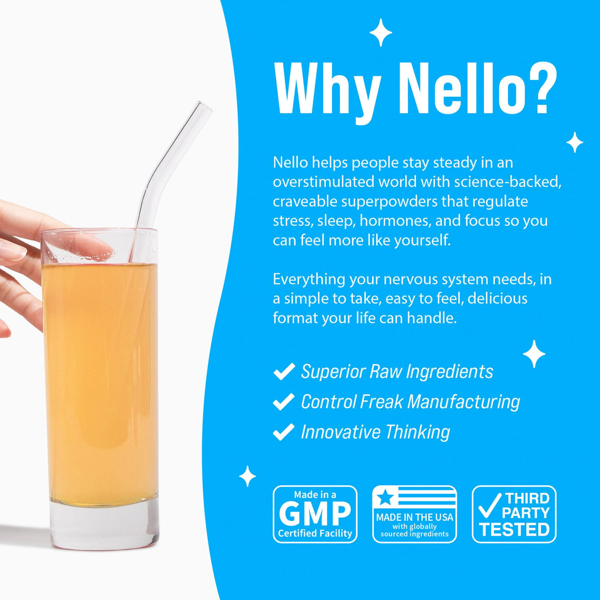 Nello Supercalm Poudre à Boire Tropical Tangerine mélange dans un verre