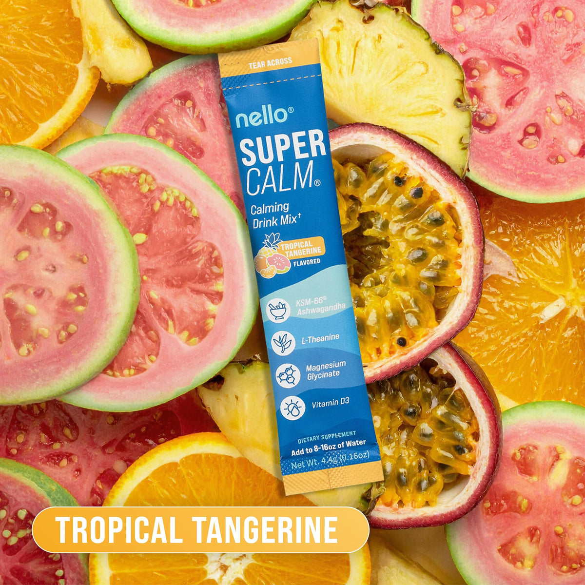 Nello Supercalm Poudre à Boire Tropical Tangerine vue de près