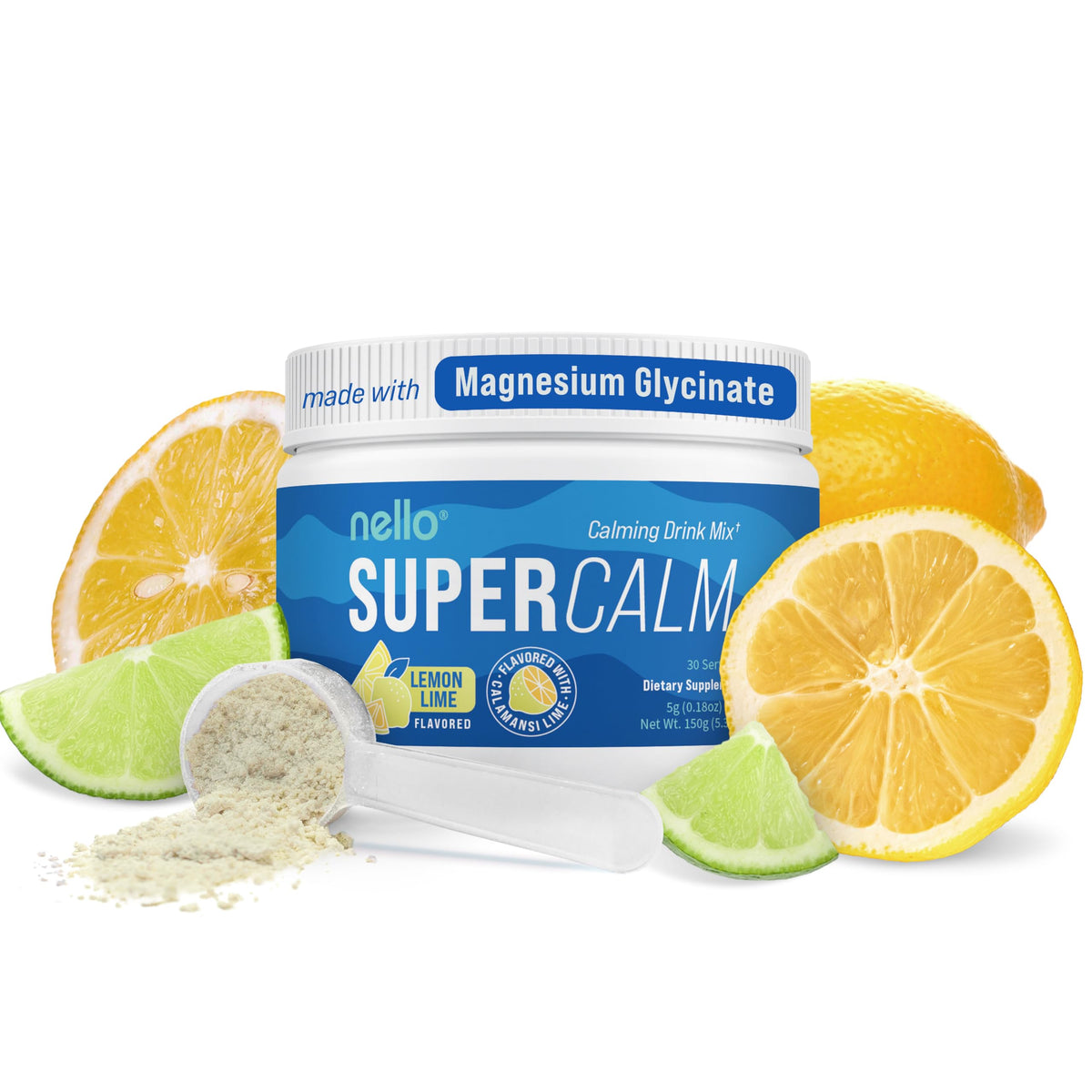 Nello Supercalm Poudre Boisson Citron Vert, vue de face
