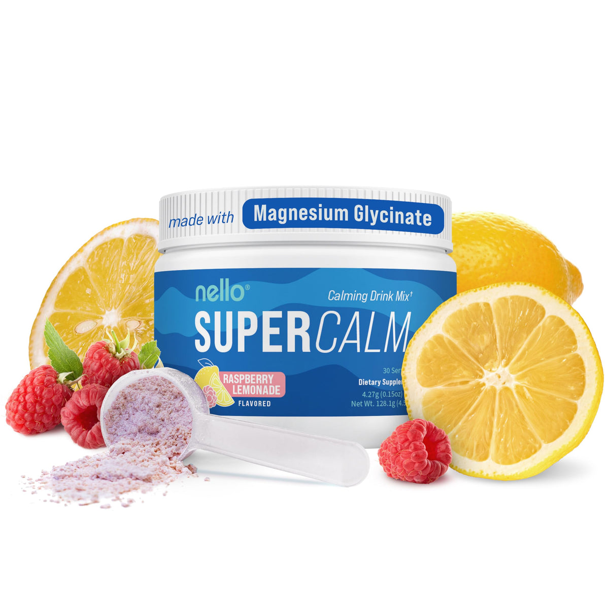 Nello Supercalm Poudre Boisson contenant 30 sachets saveur framboise citron