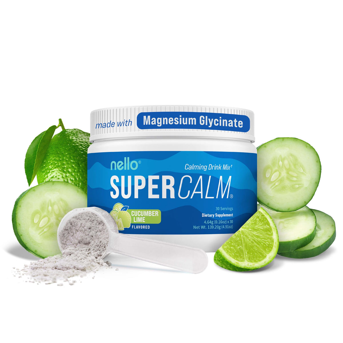 Nello Supercalm Poudre Boisson tub contenant 30 portions saveur concombre lime