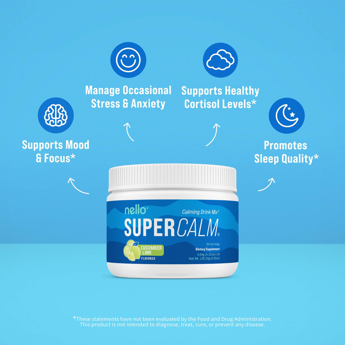 Nello Supercalm Poudre Boisson vue de côté avec étiquette