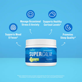 Nello Supercalm Poudre Boisson vue de côté avec étiquette